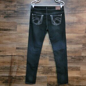 Maurices Jeans Size 32 Skinny Mid Rise Embellished Thick Stitch Black Stretch